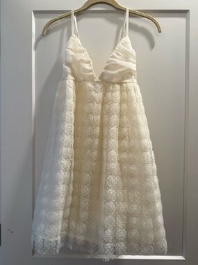 MICAS Cream Ivory Mini Dress with Floral Lace & Spaghetti Straps